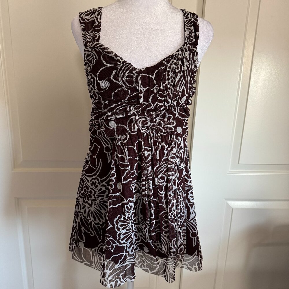 INC Brown and Off White Sleeveless Top, Size Medium
